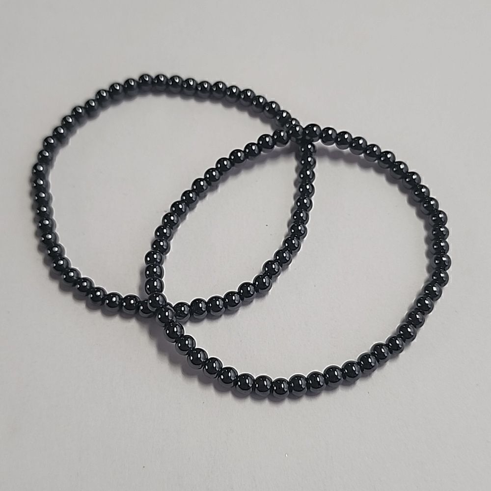 Synthetic Magnetic Hematite Round Beaded Stretch Bracelets Gunmetal Gray Womens